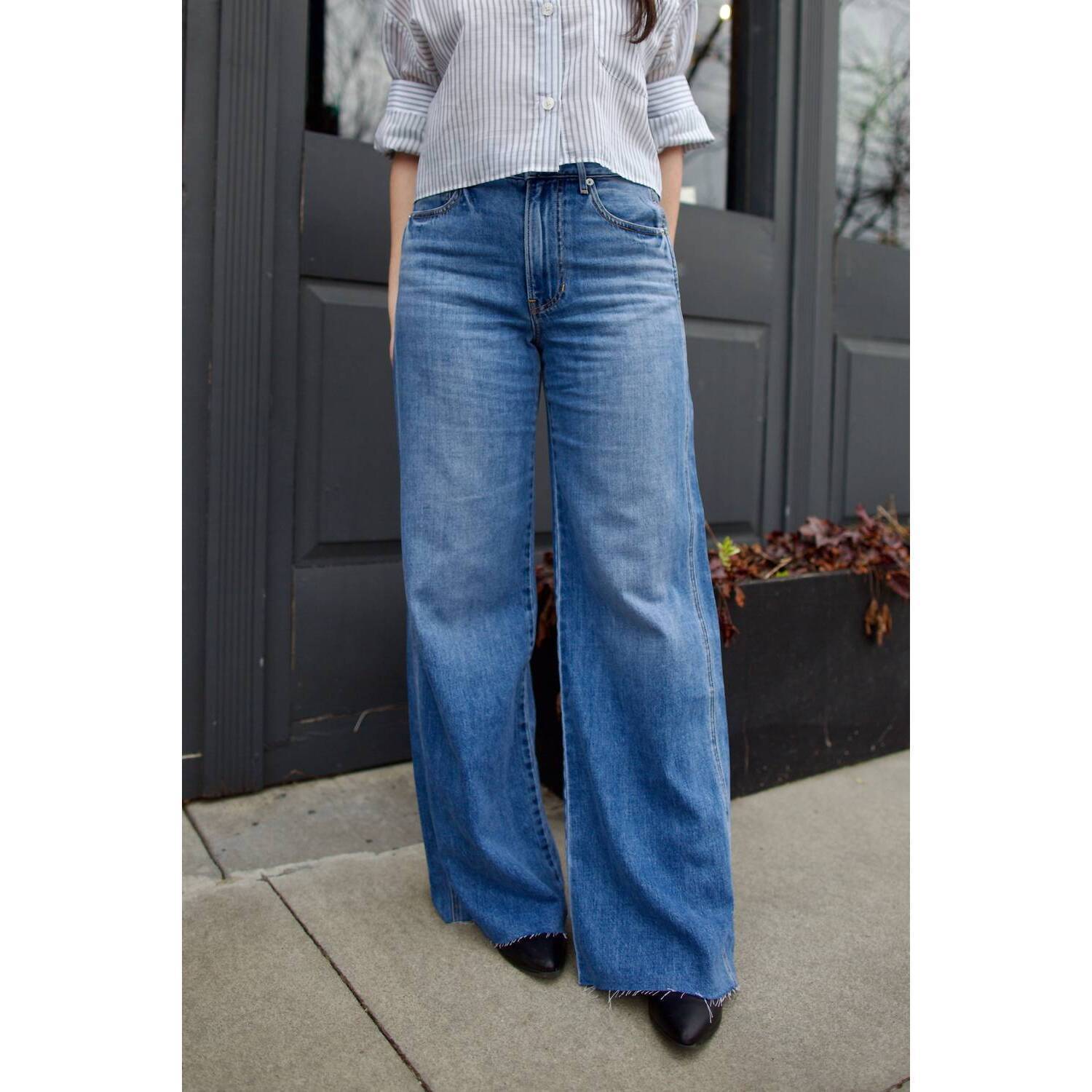 New Veronica Beard Kasey Mid Rise Wide Leg Jean In Dusty Glare